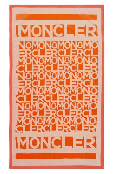 Moncler Tema 3 Allover Logo Beach Towel In Orange Multi