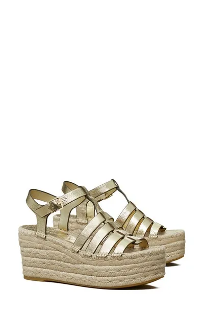 Tory Burch Metallic Wedge Espadrille Fisherman Sandals In Spark Gold