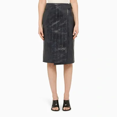 Bottega Veneta Mistral Leather Pencil Skirt In Blue