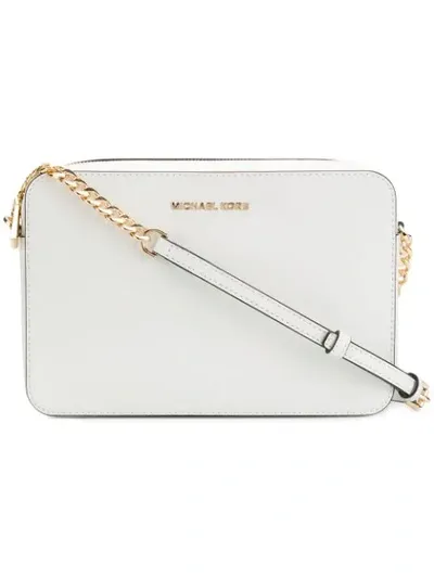 Michael Michael Kors 'large Jet Set' East/west Saffiano Crossbody Bag - White In Optic White/silver