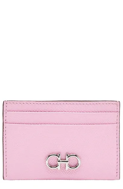 Ferragamo Salvatore  Gancini Leather Card Case In Bubble Gum