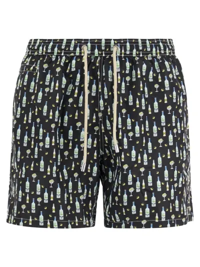 Mc2 Saint Barth Lightweight Fabric Swim Boxer Shorts With Print In Black