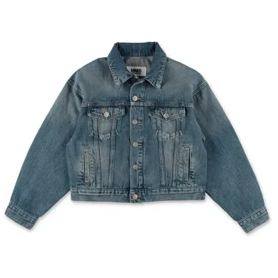 Mm6 Maison Margiela Kids'  Giacca Blu In Denim Di Cotone Bambina