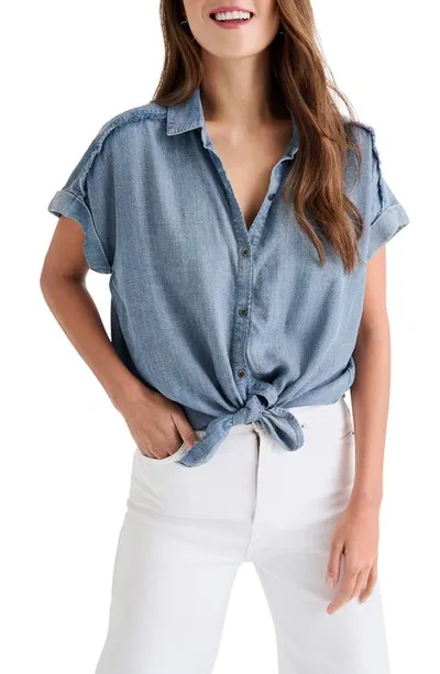 Splendid Kathryn Frayed Denim Shirt In Indigo