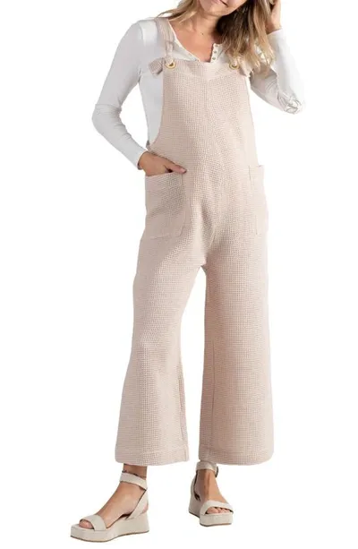 Cache Coeur Maya Organic Cotton Gauze Maternity/nursing Jumpsuit In Beige