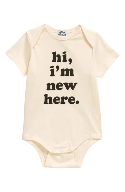 Polished Prints Kids'  Hi I'm New Here Organic Cotton Bodysuit In Natural