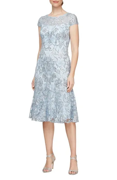 Alex Evenings Sequin Cocktail Dress In Hydrangea