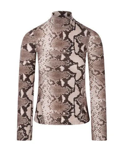 Stella Mccartney Phyton Snake Print Jersey Top With Flare Sleeves In Brown Multi