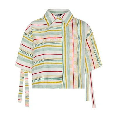 Loewe Short Striped Shirt In Green Red Yellow