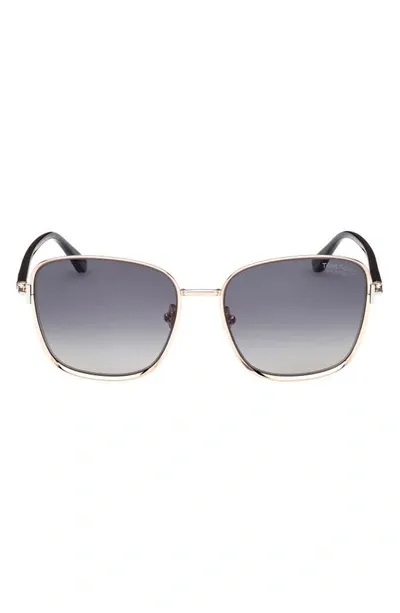 Tom Ford 57mm Polarized Square Sunglasses In Rose Gold/smoke Polarized