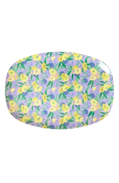 Rice Set Of Four Oblong Melamine Plates In Fancy Pansy