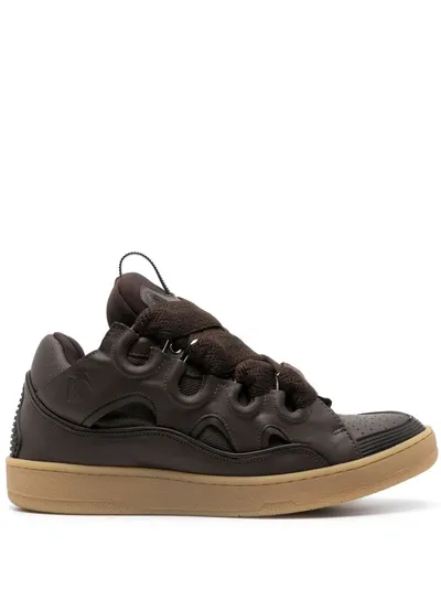 Lanvin Curb Leather Sneakers In Brown