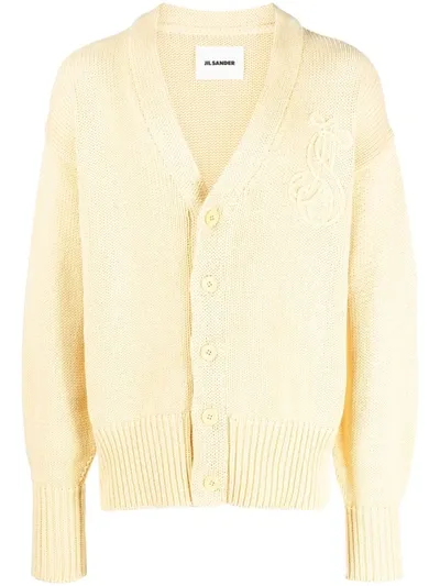 Jil Sander Embroidered-logo Cotton Cardigan In Yellow