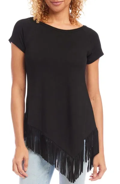 Karen Kane Angled Fringe Top In Black