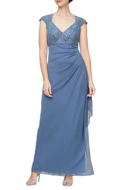 Alex Evenings Cap Sleeve Empire Waist Gown In Wedgewood