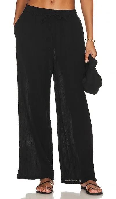 Vitamin A Costa Pant In Black Organic Crinkle Cotton