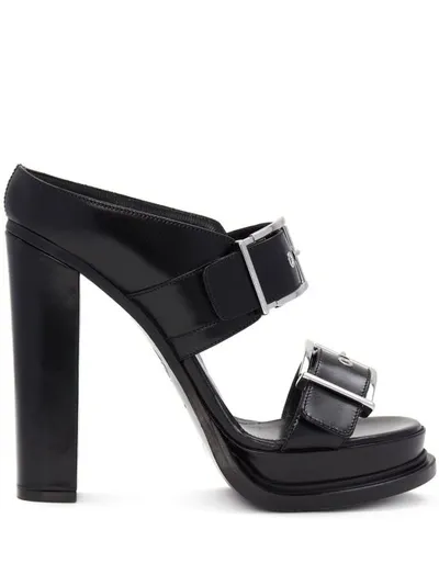 Alexander Mcqueen Black Platform Buckle Heeled Sandals