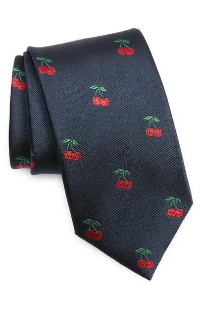 Drake's Mini Cherries Silk Tie In Navy