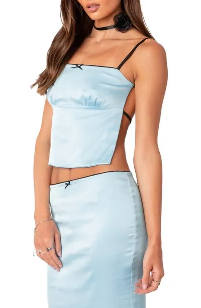 Edikted Open Back Satin Camisole In Light-blue