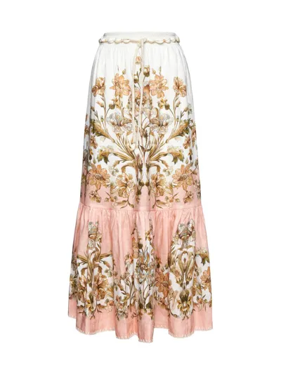 Zimmermann Chintz Tiered Maxi Skirt In Pink Daisy Floral