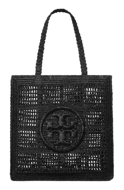 Tory Burch Ella Raffia Tote In Black