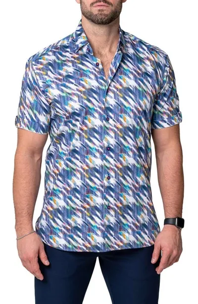 Maceoo Galileo Starz Regular Fit Short Sleeve Button-up Shirt In Blue Multi