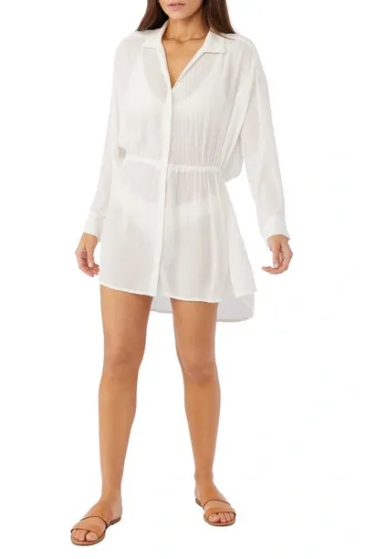 O'neill Cami Long Sleeve Cover-up Shirtdress In Vanilla