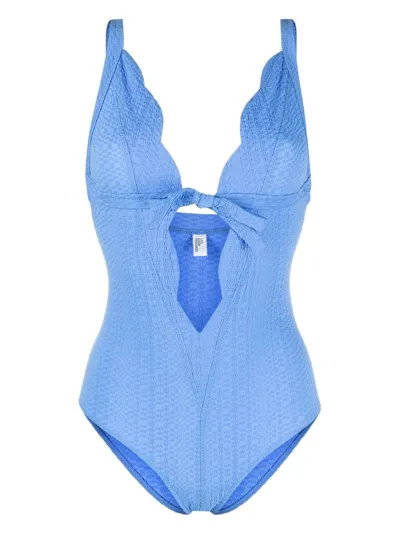 Lisa Marie Fernandez Scallop Bow Cutout Seersucker One-piece Swimsuit In Blue