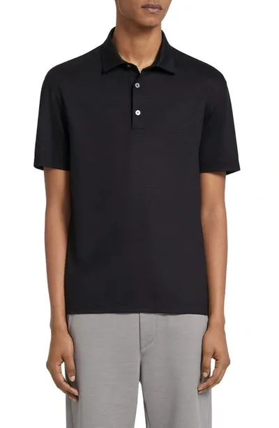 Zegna Navy Blue High Performance Wool Short-sleeve Polo