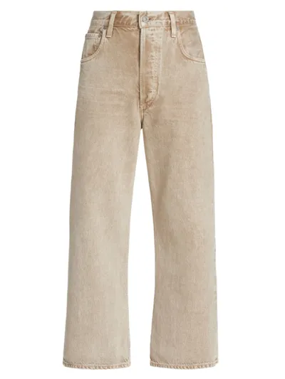 Citizens Of Humanity Womens Taos Sand (lt Khaki) Beverly Mid-rise Wide-leg Woven Jeans In Ponytail