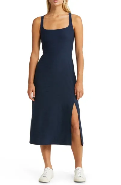 Beyond Yoga Featherweight Getaway Split Hem Midi Dress In Blue