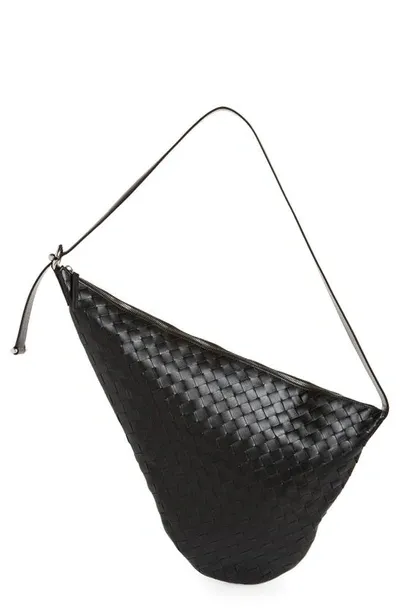 Bottega Veneta 15 Avenue Virgule Intrecciato Sling Bag In Black-silver