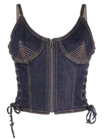 Jean Paul Gaultier Contrast-stitching Denim Corset Top In Blue