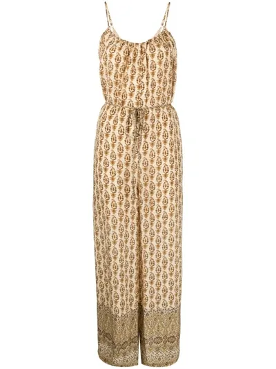 Gold Hawk Provence Silk Jumpsuit In Beige