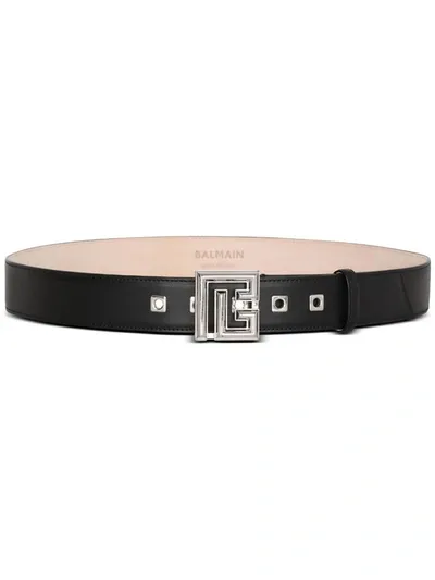 Balmain Logo-buckle Leather Belt In Black