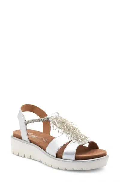 Ara Bristol Platform Sandal In Silver Metallic Leather