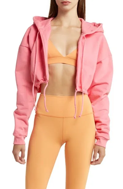 Solely Fit Empowered Tie Front Crop Hoodie In Bubble Gum