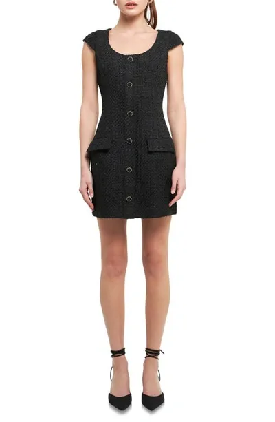 Endless Rose Scoop Neck Tweed Sheath Minidress In Black