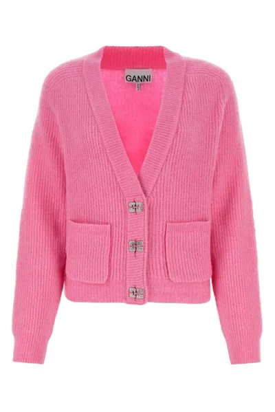 Ganni Orchid Pink Soft Wool Cardigan