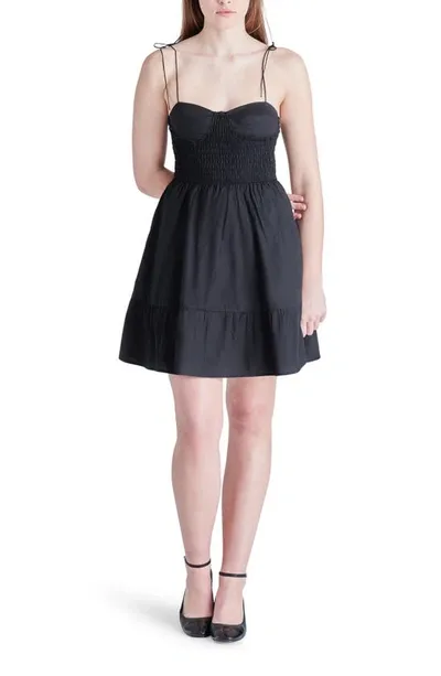 Steve Madden Sally Smocked Cotton Poplin Minidress In Black