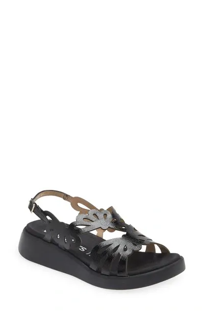 Wonders Platform Slingback Sandal In Lack Black