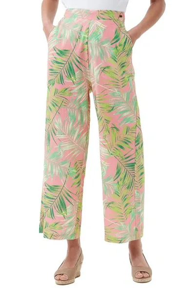 Barbour Aralia Palm Print Cotton Wide Leg Pants In Multi Pink