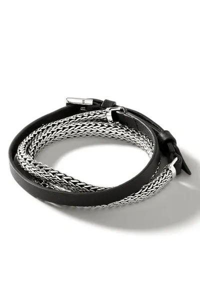 John Hardy Icon Leather Wrap In Silver