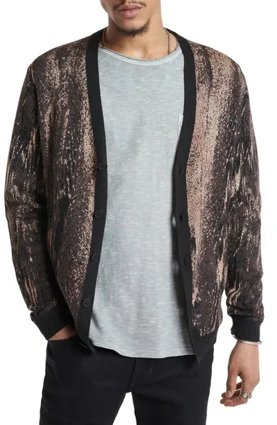 John Varvatos Raider Waterfall Jacquard Cotton Cardigan In Terra Brown