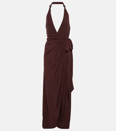 Staud Halterneck Maxi Dress In Bark