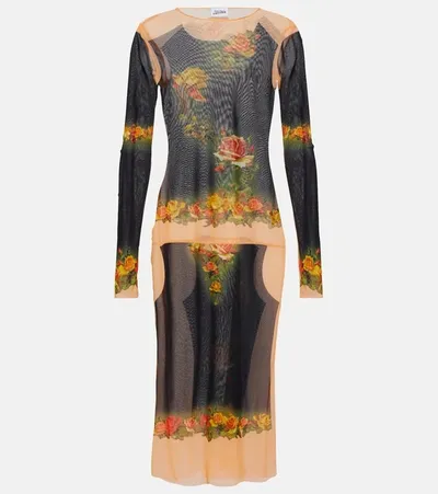 Jean Paul Gaultier Floral Mesh Midi Dress In Black