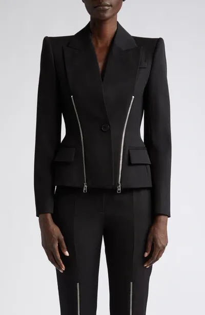 Alexander Mcqueen Zipper Single-breasted Blazer Jacket In Black