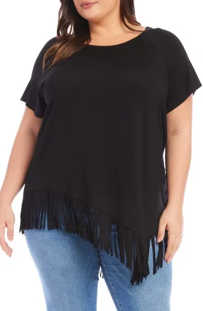 Karen Kane Angled Fringe Top In Black