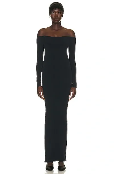 The Row Curitiba Off-the-shoulder Stretch-ponte Maxi Dress In Black