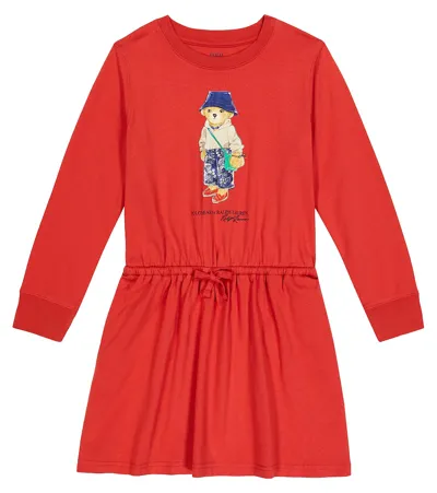 Polo Ralph Lauren Kids' Polo Bear Cotton Jersey Dress In Green/red